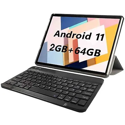 2 In 1 Tablet 10  Android 11 Tablet With Keyboard/𝐂𝐚s𝐞 64GB Quad Core WiFi BT • $69.98