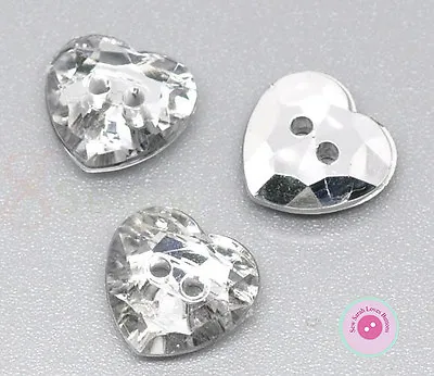 £6.50 • Buy 10,20,50 Or 100 Diamante Sparkly Glass Shiny Silver Bling Effect HEART BUTTONS
