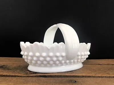4  Milk Glass Hobnail Crown Fenton Oval Basket With Curved Handle Fenton Bowl • $25