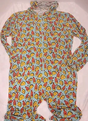 MeUndies Taco & Hot Sauce Print One Piece  XL/2XL Unisex Lounge Soft PJs • £24.32