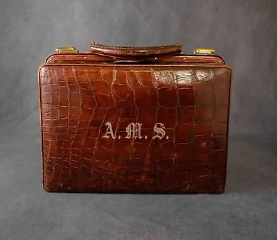 Antique Vintage Crocodile Alligator Gladstone Kit Doctor's Travel Leather Bag • $1533.53