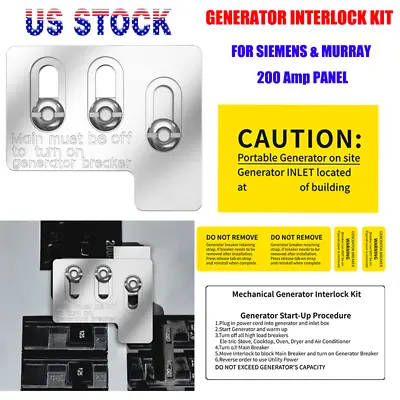 Aluminum Generator Interlock Kit For Siemens 200 Amp & For Murray 200 Amp Panel • $29.24