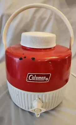 $10 • Buy Vintage Coleman Water Jug Cooler Drink Dispenser Red/White 1 Gallon Camping Gear