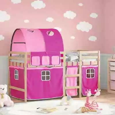 Kids' Loft Bed With Tunnel Bunk Pink 80x200 Cm Solid Wood Pine VidaXL • £163.99