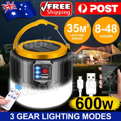 $17.95 • Buy 600W LED Solar Light + Remote USB Rechargeable Tent Camping Emergency Outdoor AU