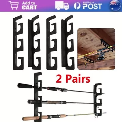 2 Pair Fishing Rod Rack Ceiling Or Wall Mount 6 Rod Pole Holder Overhead Hanger • $21.55