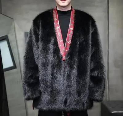 Men's New Fashion Winter V Neck Long Sleeve Loose Warm Faux Fox Fur Short Coats • $73.04