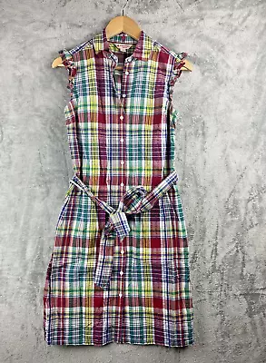 Brooks Brothers Madras Plaid Seersucker Shirt Dress Size 4 Button Front Pockets • $29.99