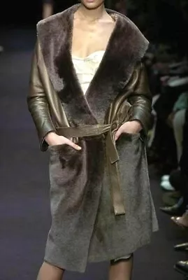 Paco Rabanne 2005 Runway Fur Mouton Shearling Leather Coat Jacket US 6 / FR 38 • $2235.44