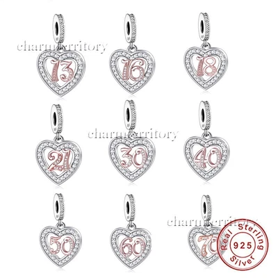 £15.99 • Buy 13th 16th 18th 21st 30th 40th 50th 60th 70th Birthday Charm Genuine Silver Beads