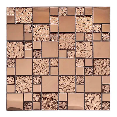 Copper Metal Pattern Textured Glass Mosaic Tile Kitchen Backsplash Wall • $198.90