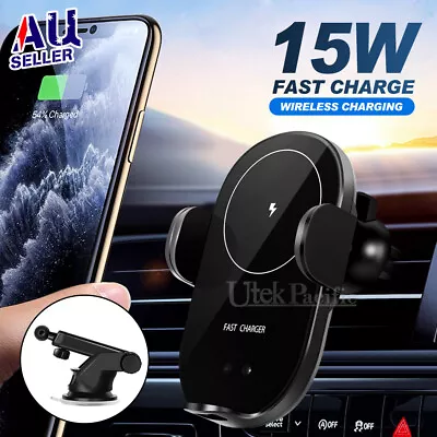 Qi Wireless Charger Car Phone Mount Holder For IPhone 15Pro Max SamsungS23 Ultra • $26.45