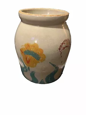 Rare Blue Yellowish Red Flowers Decorated Folk Art Stoneware Crock • $250