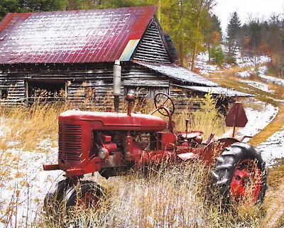 Red Tractor Panel Fabric Farm Barn Scene Digital Cotton David 35.5  Panel • $11.97