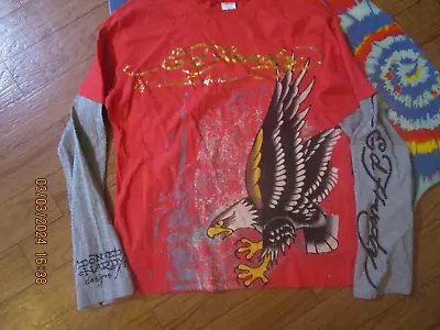 Ed Hardy By Christian Audigier Boy Sz Large EAGLE T Shirt Y2K Youth Kid Red • $21.50