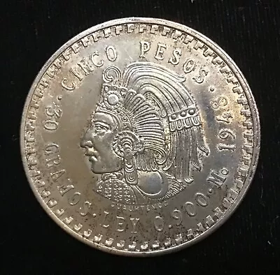 1948 Mo Mint Mexico 0.900 Silver Cuauhtemoc 30 Gramos Cinco Pesos • $29.01