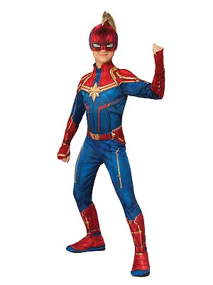 Girls Captain Marvel Marvel Avengers Cosplay Superhero Fancy Dress Kids Costume • £15.81