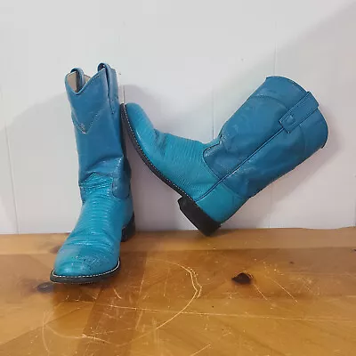 Texas Womens Size 6.5 M Bright Teal Blue Leather Roper Cowboy Western Boots 4418 • $14.99