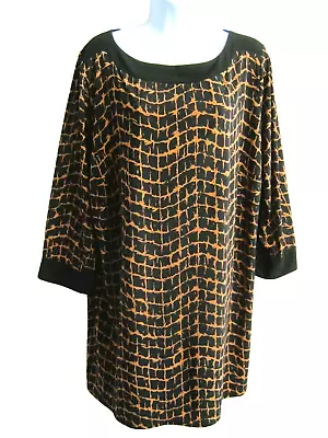 KALEIDOSCOPE Black Brown Stretchy Tunic Top / Mini Dress Size 22 31.5  L • $12.42