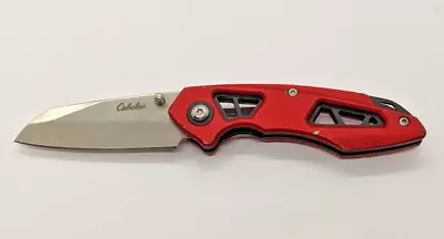 Cabela's Sheepsfoot Plain Edge Liner Lock  Red  Handle Folding Pocket Knife • $11.99