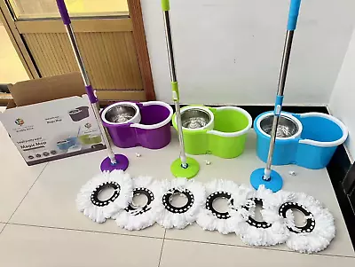 360° Rotating Easy Wring Spin Spinning Mop Floor Bucket Set 2 Microfibre Heads • £12.99