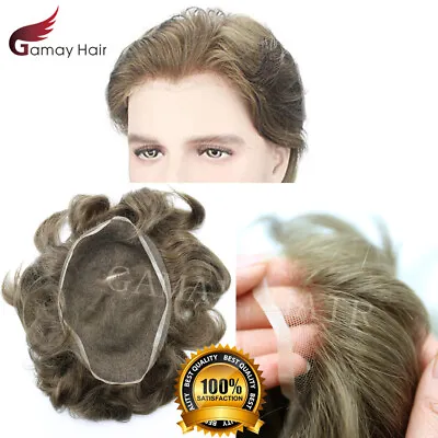 Mens Toupee Full French Lace Natural Bleached Human Hair Piece Wig Replacement • $219