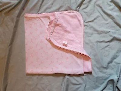 Mudpie Baby Blanket Pink White Giraffe Stripes Receiving EUC  • $22.99