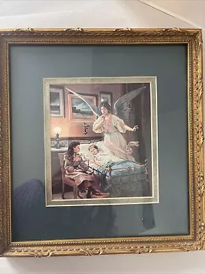 Guardian Angel Print Bedside Sick Child Gold Gilt Ornate Framed 10x10.5” • $31.45