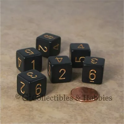 NEW Set Of 6 Black With Gold Numbers D6 Six Sided RPG D&D Gaming Dice Chessex • $5.99