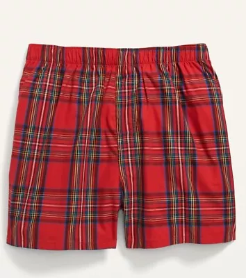 Old Navy Men's Size Medium ~ Red Plaid Soft-Washed Boxer Shorts .. NWT • $5.39