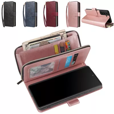 Leather Purse Zip Wallet Card Cover Case For Samsung A14 A54 S23 S21 FE S20 S10 • £10.99