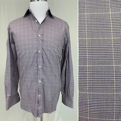 David Chu Men’s 16.5 Purple Plaid Houndstooth Button Down Shirt Made In Italy • $16.50