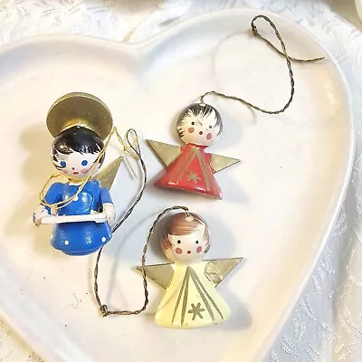 3 Vtg Wooden Handpainted Italy Angels Christmas Ornaments MULTI COLOR Small READ • $5.99