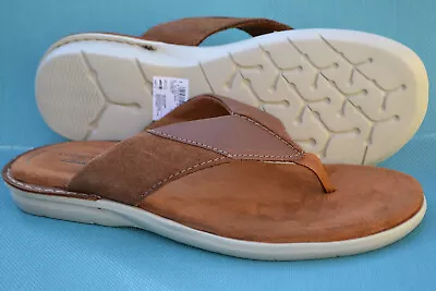 Clarks Mens Toe-Post Sandals ELLISON EASY Tan Leather UK 8 / EU 42 RRP £59 • £24.95