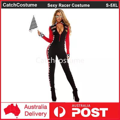 Adult Women Sexy Racer Costume Race Car Driver Jumpsuit Halloween Party Costume • $29.35