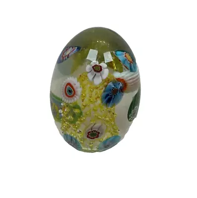 Vintage Murano Glass Paperweight Flowers Has Label Egg Shaped Milliefori • $40