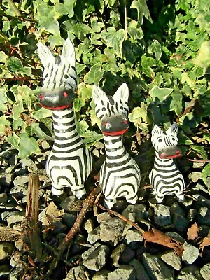 Fair Trade Hand Carved Made Wooden Safari Zebra Set Of 3 Sculptures Ornaments • £10.99