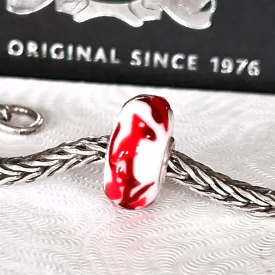 TROLLBEADS Unique Bead White Opaque Red Cardinals Birds Glass LAA 925S NWOT • $52