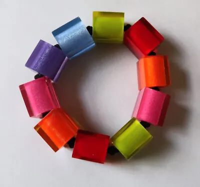 Hand Crafted Zsiska Multicoloured Resin Bead Stretch Bracelet • $34