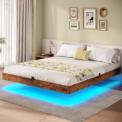 Full/Queen/King Floating LED Bed Frame Metal Platform Bed Brown Easy Assembly • $159.89