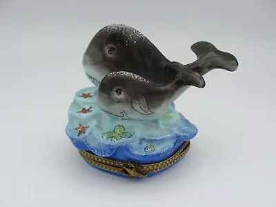 Beauchamp Limoges Mother Whale & Calf With Lobster Clasp Hinged Trinket Box • $51
