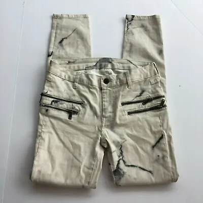 Zara Womens Sz 4 Marble Effect Print Waxed Pants Slim Fit Medium Rise 6394/041 • £38.19