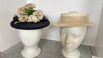 2 VTG GIRL’S Or WOMEN’S SMALL HATS GENUINE PANAMA STRAW HAT & NAVY PORK PIE • $45