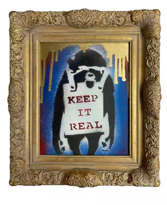 Banksy Graffiti Art Pop Art  KEEP IT REAL  Monkey Painting On Wood (2013) • $350