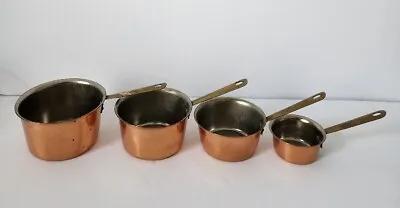 Vintage B & M DOURO Copper & Brass Handled Measuring Cup Set ~ 8 6 4 & 2 Oz. • $49.99