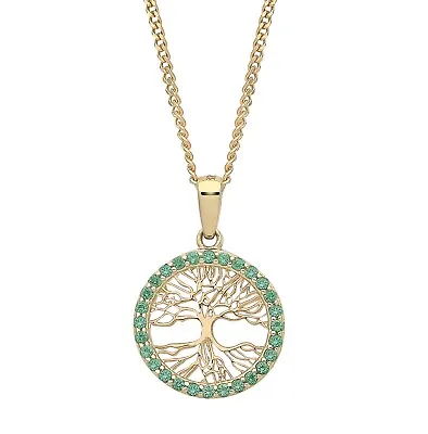 £79.95 • Buy 9ct Gold Emerald Tree Of Life REVERSIBLE Pendant Necklace + 18  Chain