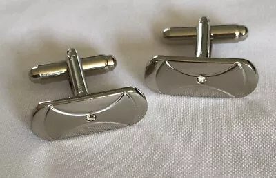 £4 • Buy Shiny And Brushed Finish Silver Tone Metal With Diamante Cufflinks