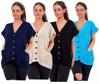 New Plus Size Women Moss Knitted Waistcoat Pockets Sleeveless Buttons Cardigan • £12.95