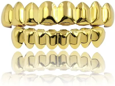 Men Women 18K Gold Plated Top Teeth Bottom Tooth Hip Hop Mouth Grills Halloween  • $9.99