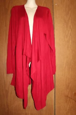 Torrid Rayon/Polyester Blend Red LS Knit Rib/Mesh Open Front Flutter Dress 3 • $11.99